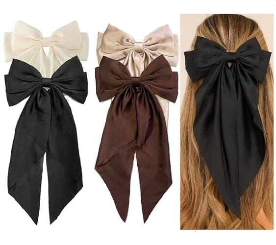 Hair Bows for Women Girls 8 PCS Hair Ribbon Bow Hair Clips with Long Tails Vintage Hair Accessories for Women - Image 1