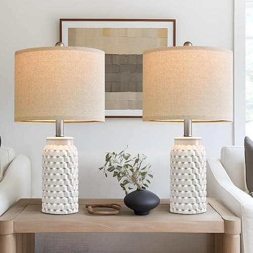 USumkky 20.5" White Modern Ceramic Bedside Lamp Set of 2 for Bedroom Decor Farmhouse Table Lamp for Living Room Office Dorm - Image 1