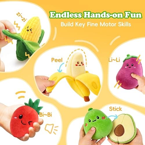 SAIMAND Baby Toys 6-12 Months,16PCS Montessori Plush Sensory Play Food Gift | Color Sorting Fruit & Vegetable Sensory Toys for Babies, Soft Play Food with Crinkle & Rattle,Gifts for 1-Year-Old Boys&Girls thumbnail 2