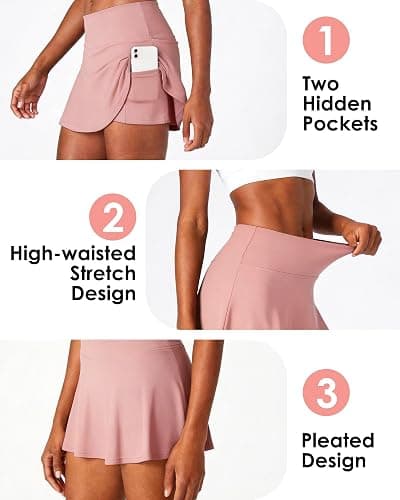 Women Tennis Workout Skorts High Waisted Athletic Skirts with Inner Shorts Pockets, Lightweight Golf Running Skirt thumbnail 5