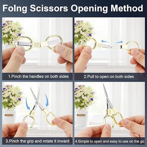 2 Pcs Folding Stainless Steel Portable Mini Small Travel Scissors, Safety Foldable Pocket Badge Nursing Scissors with 2 Keychain for Travel, Home, Office, Craft, Sewing (Gold) thumbnail 4
