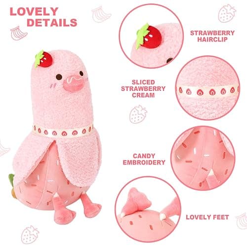PEACH CAT Strawberry Cake Banana Duck Plush Pillow with Cream Candy Body Stuffed Animals Cute Dessert Plushies Toy Gifts for Kids Pink 12" thumbnail 4