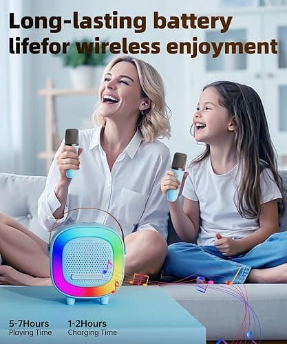 Mini Karaoke Machine Speaker for Kids Adults, Portable Bluetooth with 2 Wireless Microphones, Children's Day Birthday Gift Ideas for Toys for Teens Boys and Girls Aged 4, 5, 6, 7, 8, 9, 10, 11, 12+ thumbnail 5