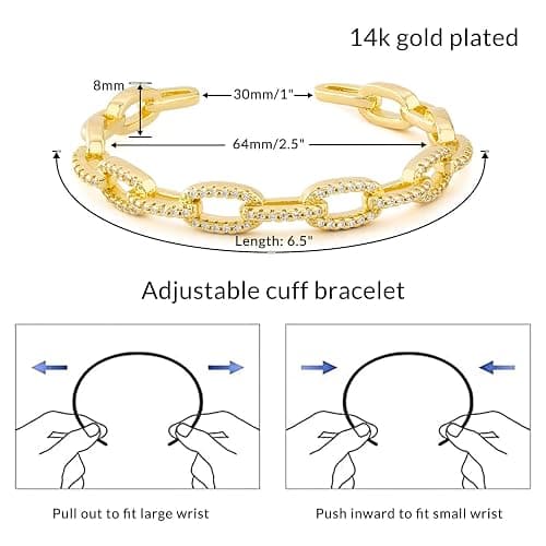 KissYan Gold Cuff Bangle Bracelets for Women, 14K Gold Plated Adjustable Open Cuff Bracelet Flat Hollow Butterfly Cubic Zirconia Jewelry Gift thumbnail 6