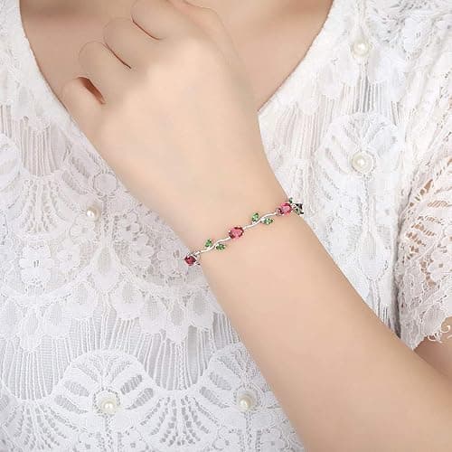 BISAER Lovely White Gold Plated AAA Cubic Zirconia Gemstone Flower Vine 7 Inches Bracelet for Mothers thumbnail 4