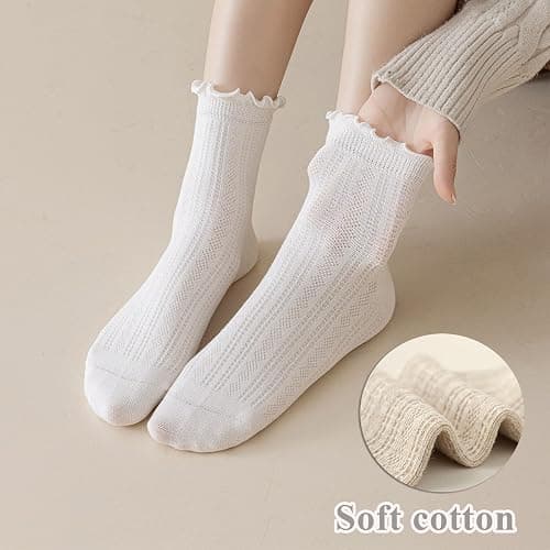 Mcool Mary Womens Crew Socks Ruffle Casual Cotton Frilly Breathable Cute Knit Lettuce Trim Dress Ankle Socks 6 Pack thumbnail 6