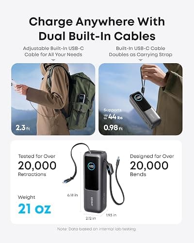 Anker Laptop Power Bank, 25,000mAh Portable Charger with Triple 100W USB-C Ports, Built-in Retractable Cables, Flight-Approved for Travel, iPhone 17/16 Series, MacBook, Samsung, and More thumbnail 3