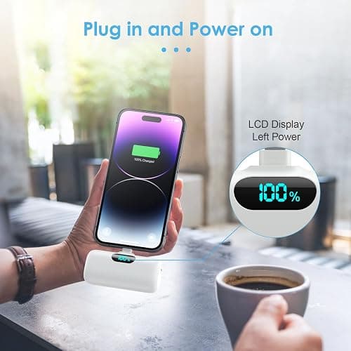 Mini Portable Charger USB C Power Bank,Upgraded 5000mAh PD Fast Charging Battery Pack Built-in USB-C Connector Travel Essential for iPhone17/17Pro/17Pro Max/Air/16 Plus/16Pro Max/15 Series,Android etc thumbnail 5