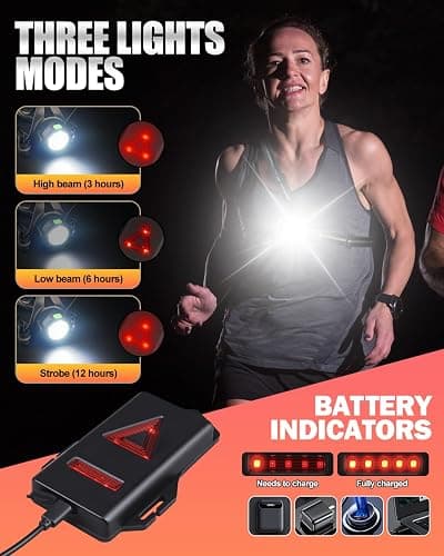 Running Lights for Runners, 7 Lamp Strong Light Running Torch Beads, Max 12H Run Time, 90° Adjustable Angle 3 Lights Modes Waterproof Chest Light for Outdoor Sports, Dog Walking Jogging, Night Fishing thumbnail 3