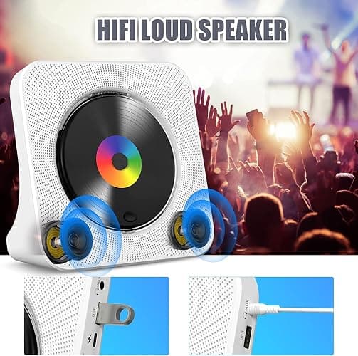 Gueray CD Player Portable Bluetooth Desktop CD Player for Home with Timer Built-in HiFi Speakers with LCD Screen Display Boombox FM Radio USB Type-c thumbnail 5