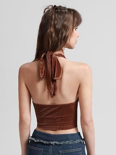 Verdusa Women's 2026 Going Out Halter Corset Top Lace Up Open Back Crop Tops Concert Cowgirl Outfits thumbnail 5