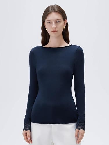SUUKSESS Cloud Cashmere Women Basic Tops V Neck Boat Neck Lace Long Sleeve Shirt thumbnail 4