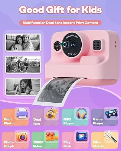 Dylanto Kids Camera Instant Print,1080P Kids Instant Cameras that Print Photos,Christmas Birthday Gifts for Girls Age 3-12,Portable Toy for 3 4 5 6 7 8 9 10 Year Old Girls Boys Pink thumbnail 2