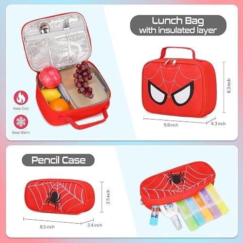 Jafeton School Backpack for Boys, 3 PCS Spider Boy Backpack Set with Lunch Box & Pencil Pouch, Waterproof Schoolbag for Boys Kids Children Teens, Elementary Middle School, Kids Bookbag Casual Daypack thumbnail 6
