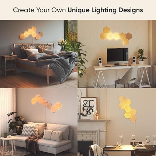 Nanoleaf Elements Wood Look Smart Wall Lights, Hexagon LED Wall Lights Compatible with Alexa Google Assistant, Home Wall Decor for Living Room with Music Sync, Touch Control, Ambient Lighting, 7 PK thumbnail 2