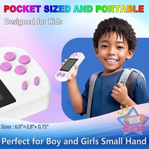 TEBIYOU Handheld Games for Kids Built-in 218 Video Games, Portable Kids Travel Toys for Ages 4-13 with Rechargeable Battery 3.0" HD Screen, Mini Gaming Player Birthday Gifts for Boys Girls (White) thumbnail 4
