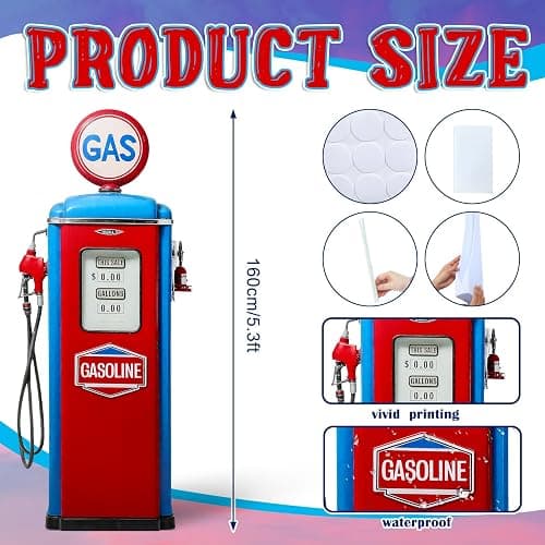 Fiwochic 5.3 ft Gas Pump Cardboard Cutout Race Car Theme Party Decoration | Gas Station Backdrop for Racing Parties, Vintage Gasoline Design, Life-size Cardboard Stand-up, Photo Booth Prop Party Supply thumbnail 3