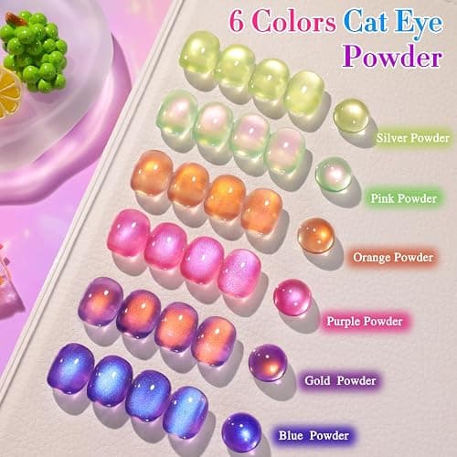 Double Rhythm Fruit Cat Eye Gel Nail Polish Set of 6 Same Color Same Bottle 0.5 Oz Shimmer Glitter with Magnet Holographic Reflective Magnetic UV Polish Kit at Home (Glass Rose Pink Green-T6-48) thumbnail 4