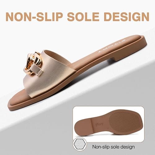 FITORY Women's Flat Sandals Fashion Slides With Soft Leather Slippers for Summer Size 6-11 thumbnail 4