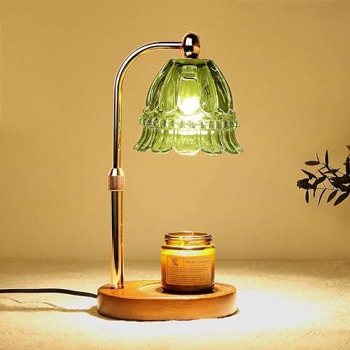 Droyek Candle Warmer Lamp with Timer Electric Adjustable Height Candle Warmer Dimmable Wax Warmer Lamp Jar Candles with 2 Bulbs for Home Decor & Office - Green1-flower - Large - Image 1