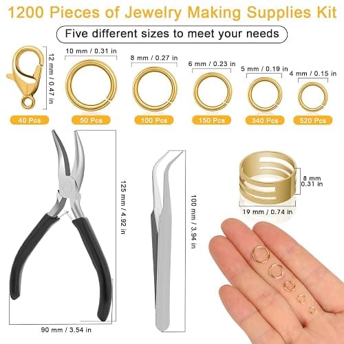 Anezus 1200PCS Jump Rings for Jewelry Making Kit, Gold, Jewelry Making Supplies and Necklace Repair, Modern Style, Small Size, Not Foldable thumbnail 3