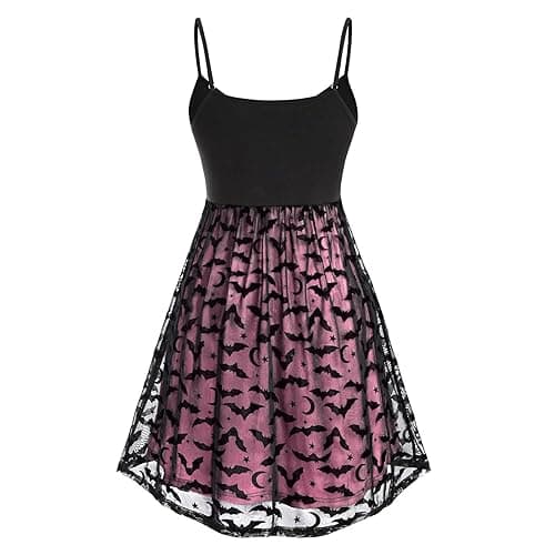 Sling Dresses for Women's Plue Size Gothic Vintage Swing Dress Halloween Lace Bat Print Festival Party Gown Dress - Large - Pink thumbnail 3
