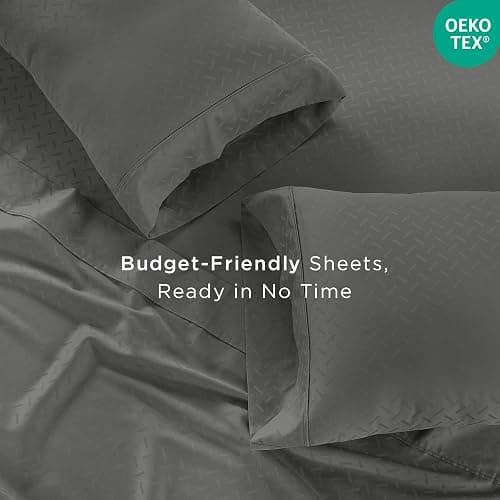 Threadmill Cotton Twin XL Sheet Set | 100% Cotton Sheets for Twin XL Size Bed | Damask Jacquard Sateen Twin XL Bed Sheets Set with 16” Deep Pocket | Soft Breathable 3-Piece Cooling Sheets | Dark Grey thumbnail 4