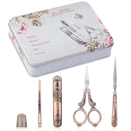 BUTUZE Embroidery Scissors Kit, European Antique Vintage Sewing Kit, Complete Vintage Sewing Tools with Embroidery Scissors,Original Case,Sewing Needle Case, Awl for Sewing, Craft, Needlework - Image 1