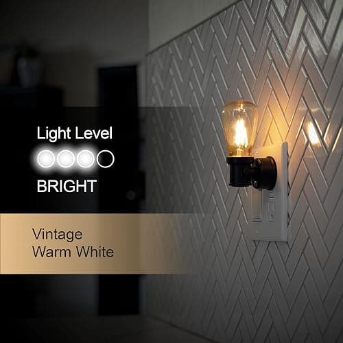 GE Vintage LED Edison Night Light, Plug-in, Dusk to Dawn, Farmhouse Decor, Mood Lighting, Home Decor, Ambient Lighting, LED Lights for Bedroom, Bathroom, Kitchen, Hallway, Black, 2 Pack, 71349 thumbnail 4