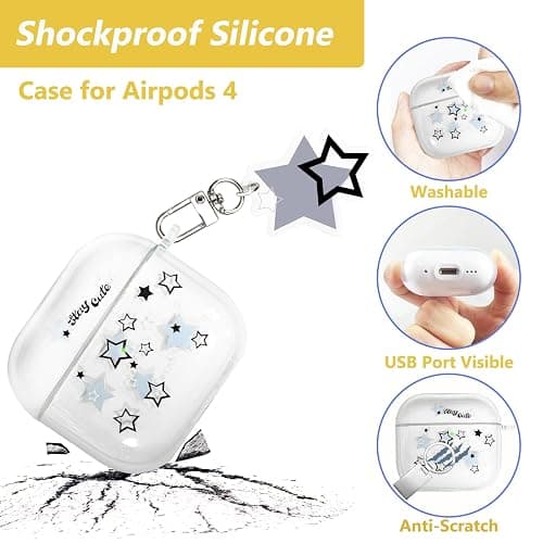 AIIEKZ Compatible with AirPods 5/4 Case Cover 2026/2024, Kawaii Clear Soft TPU Case with Cute Star Keychain for AirPods 5th/4th Generation Case for Girls Women (Airpods 5/4) thumbnail 4