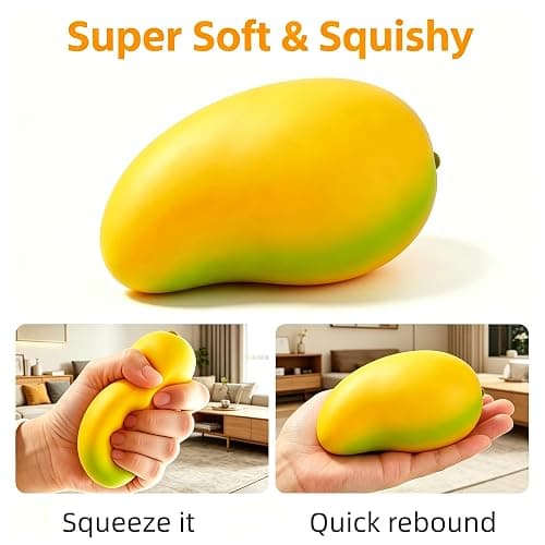 Gold Mango Squishy, Crunchy Mango Squishy, Fast Rebound Fidget Stress Relief Realistic Fruit Squeeze Toy, Anxiety Sensory Stress Hand Toys, Soft Simulation Fruit Stress Relief Balls thumbnail 4