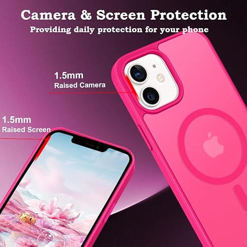 ROUMAYMAY Case for iPhone 12/12 Pro, Strong Magnetic [Compatible with MagSafe] Military Grade Protective Slim Translucent Matte Skin Smooth Phone Case for iPhone 12/12 Pro Cover, Hot Pink thumbnail 3
