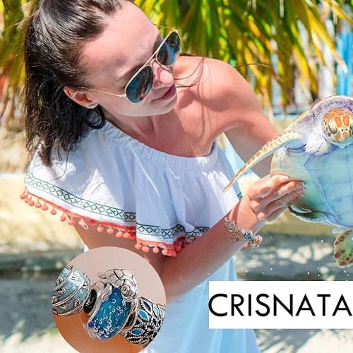 CRISNATA Ozean Leben Thema Charm-925 Sterling Silber Murano Schildkröte/Delfin, Manta Ray, Tropische Seepferdchen Anhänger, vergoldete Openwork Perlen, passt europäische Meer Charme Armband thumbnail 6