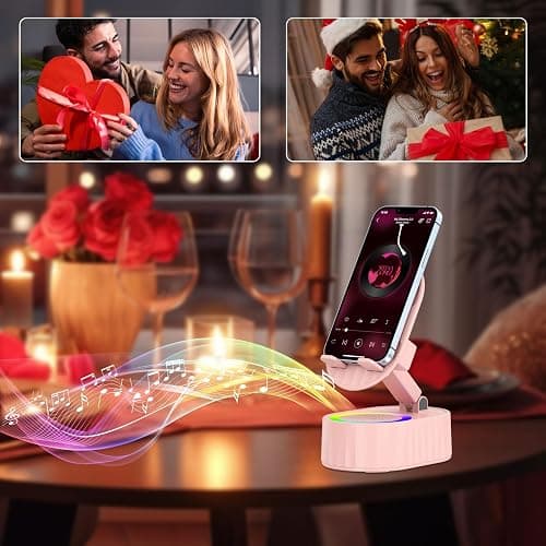AKLLCCR Wireless Induction Audio Bluetooth Speaker 5in1 Phone Holder Emergency Rechargeable (3000mAh) with Colorful Ambient Light 300° Foldable for Tablet iPhone Android, Womens Birthday Gifts(Pink) thumbnail 7