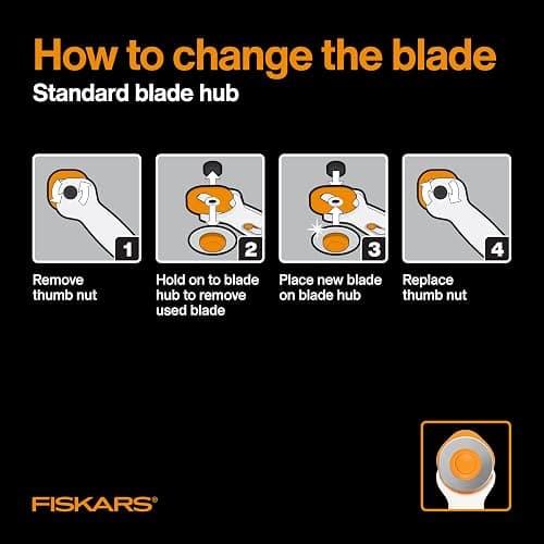Fiskars 45mm Rotary Cutter for Fabric, Premium Steel Stick Fabric Cutter Cuts Through Multiple Layers, Right and Left Handed, Easy and Safe Blade Change, Arts and Crafts, Sewing and Quilting Tools thumbnail 7