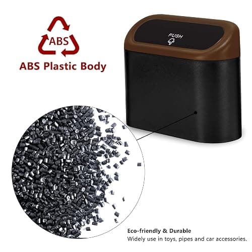 Ginsco 2 Pack Mini Car Trash Can with Lid, Small Car Garbage Can, Cute Leakproof ABS Car Trash Bin, Car Accessories for Interior, Garbage Bin for Car, Home, Office with 120pcs Trash Bags Black/Brown thumbnail 3