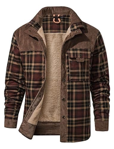 Haellun Men's Long Sleeve Sherpa Lined Shirt Jacket Flannel Plaid Fleece Coats - Image 1