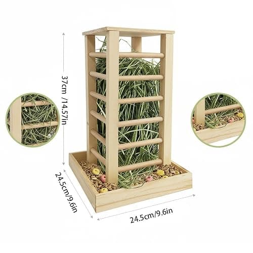 MFMEXUL Wooden Hay Feeder for Small Animals, Grass Stand, Multifunctional Freestanding Food Dispenser, Hay Rack for Rabbits thumbnail 7