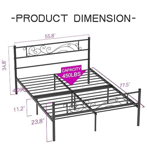 Weehom Metal Bed Frame with Headboard and Footboard Mattress Foundation No Box Spring Needed Full Platform Bed, Black thumbnail 2