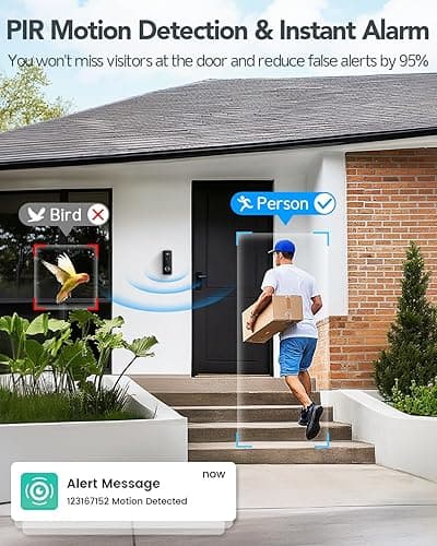 XTU Wireless Video Doorbell Camera, 180° Head-to-Toe Video, Live View with Two-Way Talk, 2.4G Wi-Fi Doorbell Camera with Chime, Local/Cloud Storage, Human Detection, Works with Alexa & Google Home - Black thumbnail 3