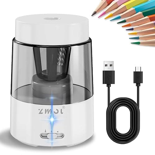 ZMOL Electric Pencil Sharpener, Automatic Pencil Sharpeners Kids, Battery Powered Rechargeable Pencil Sharpeners for Colored Pencils, Auto Stop, Suitable for No.2(6-8mm), School/Home - White - Image 1
