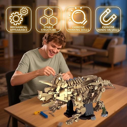 Myth Qholve Triceratops Fossil Skeleton Building Block Set Movable Dinosaur Model with Articulated Joints Educational STEM Construction Toy for Kids & Collectors thumbnail 7