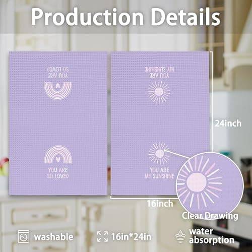 OINDADE Boho Rainbow Hand Towels Set of 2, Kids Bathroom Decor Hand Towels, You are My Sunshine Dish Tea Towel for Nursery Kitchen Bathroom, Rainbow Kids Hand Towels for BathroomDecor, 16x24（Purple） thumbnail 7
