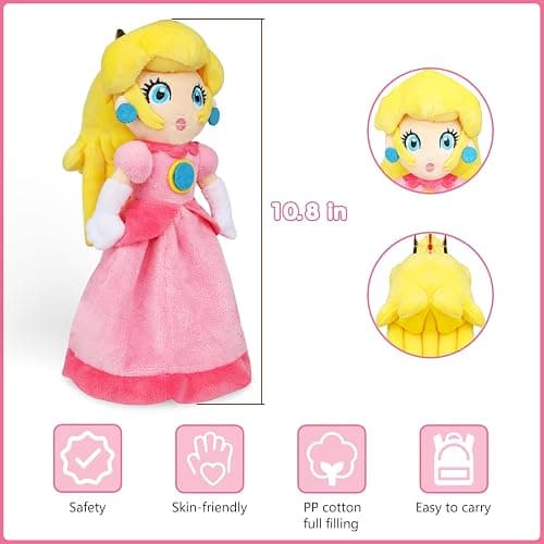 Princess Peach Plush Toy - 10 Inch Soft Princess Peach Doll, Plush Toy Stuffed Character Collection, Gift for Kids Girls Movie Fans thumbnail 3