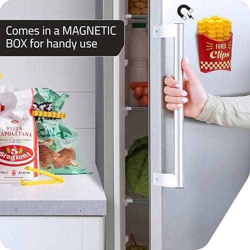 Peleg Design: 12 Cute French-Fries-Shaped Bag Clips to Seal Food Packages | Fun Magnetic Box for Easy Access | Cute Kitchen Accessories thumbnail 5