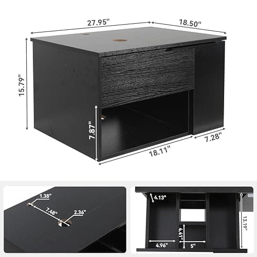 SOLIDEE 28'' Floating Bathroom Vanity with Sink, Wall Mounted Vanity, Black | Floating Bathroom Cabinets, Black handle, 1 Door, 1 Drawer & Open Shelf, Black Ceramic Sink thumbnail 2