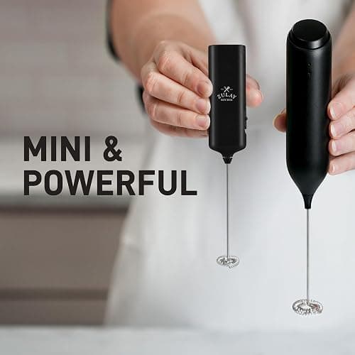 Mini & Mighty Milk Frother Wand – Powerful Handheld Coffee Frother, Battery Operated Drink Mixer – Compact Pocket Size – Detachable Whisk for Latte, Cappuccino, Matcha, Hot Chocolate – Black thumbnail 7