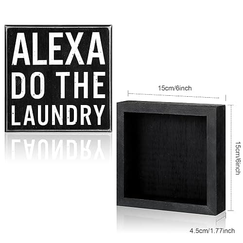 Classic Farmhouse Laundry Decor Funny Wooden Box Sign Rustic Laundry Black White Decorative Box Sign Plaque for Home Bathroom Shelf Decoration(Black Background) thumbnail 3