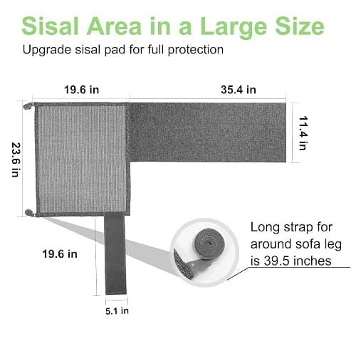 Cat Scratch Couch Protector,23.6" L*19.6" W Scratching Furniture Protector Pad,Cat Scratch Sofa Arm Sheild with Grey Natural Sisal for Protecting Couch Sofa Chair Furniture (Grey/Right Hand) thumbnail 2