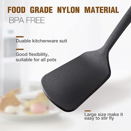 TJ POP Kitchen Utensils Set, 7PCS Cooking Utensils Set 410F° Heat Resistant & Non-stick Food Nylon Kitchen Gadgets Accessories For Cookware, BPA Free Kitchen Tools Gift (Black) thumbnail 7